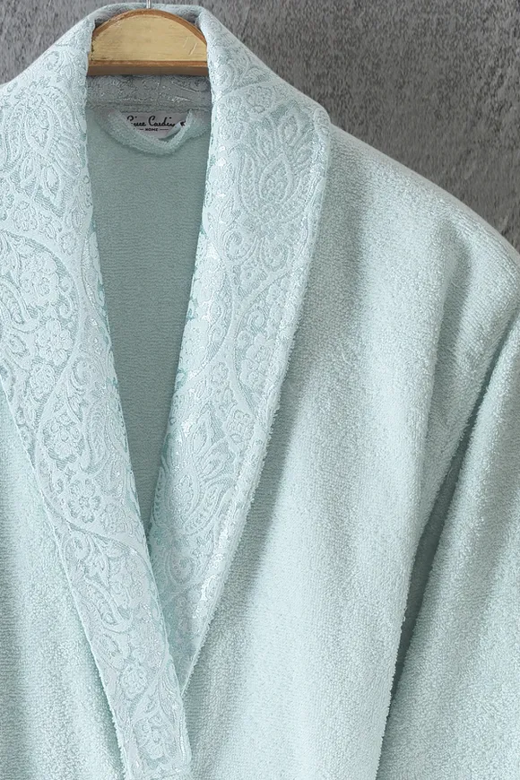 Pierre Cardin Jakarlı 4 Parça Aile Bornoz Seti Logo Mint-Krem