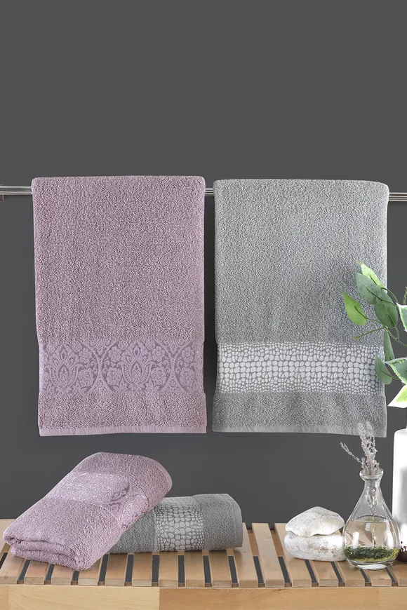 Pierre Cardin Jakarlı Hamam Seti Damask Lila - Gri