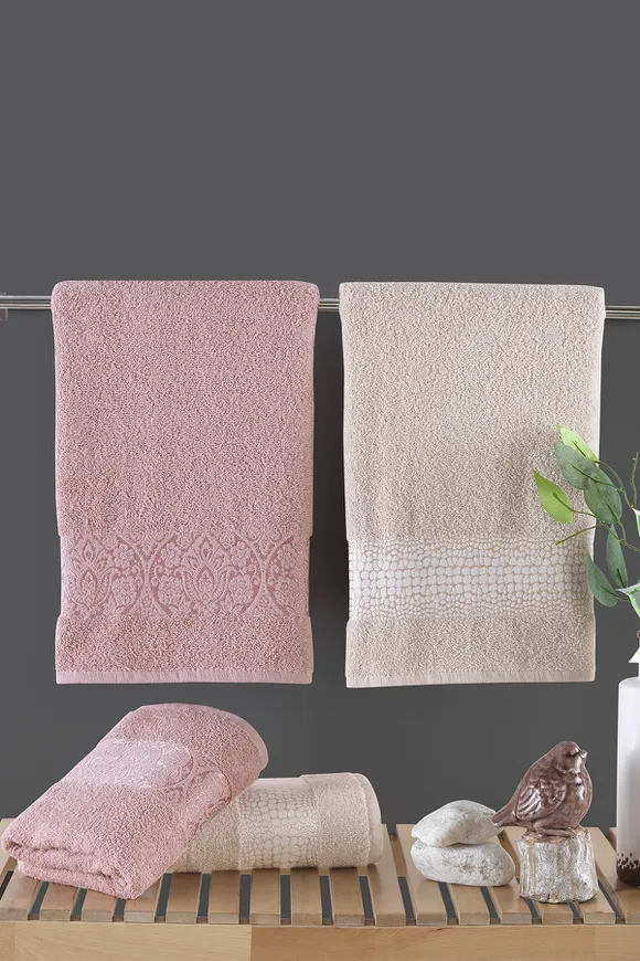 Pierre Cardin Jakarlı Hamam Seti Damask Pudra - Bej