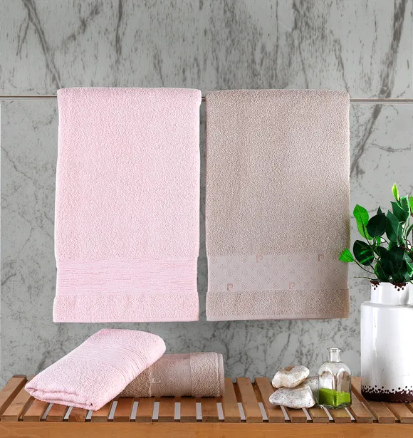 Pierre Cardin Jakarlı Hamam Seti Logo Pembe - Açık Bej