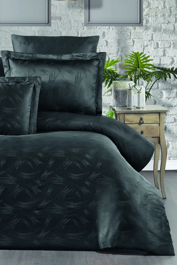 Pierre Cardin Jakarlı Saten Nevresim Takımı Çift Kişilik Ala Antrasit
