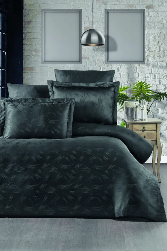 Pierre Cardin Jakarlı Saten Nevresim Takımı Çift Kişilik Ala Antrasit