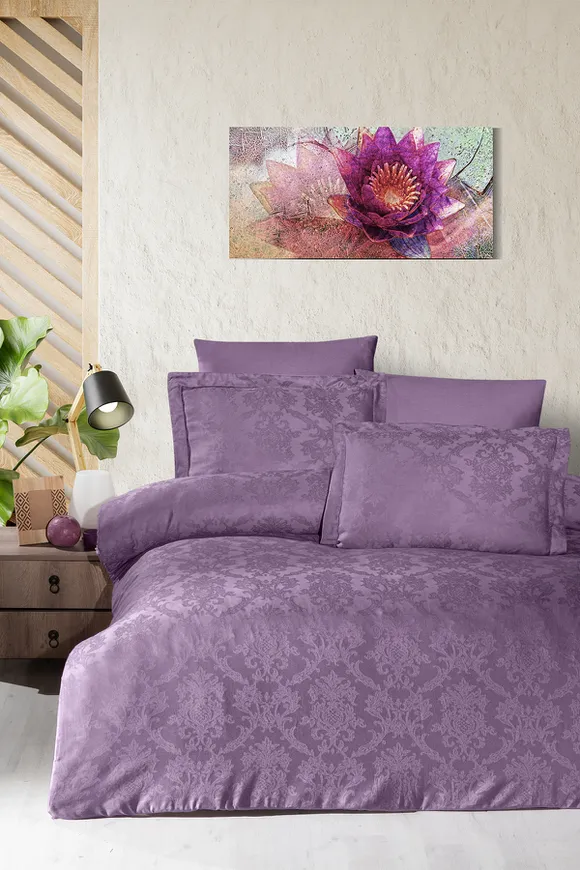 Pierre Cardin Jakarlı Saten Nevresim Takımı Çift Kişilik Bianca Mürdüm