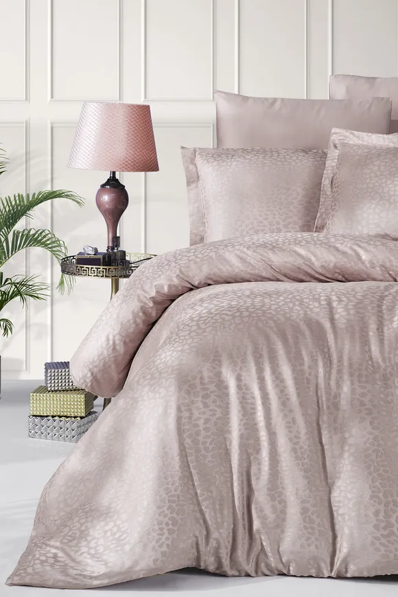 Pierre Cardin Jakarlı Saten Nevresim Takımı Çift Kişilik Stone Kahve