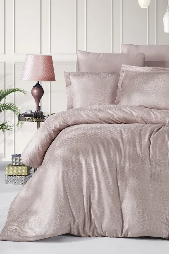 Pierre Cardin Jakarlı Saten Nevresim Takımı Çift Kişilik Stone Kahve