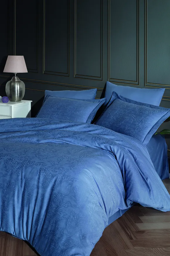 Pierre Cardin Jakarlı Saten Nevresim Takımı Çift Kişilik Venice Indigo
