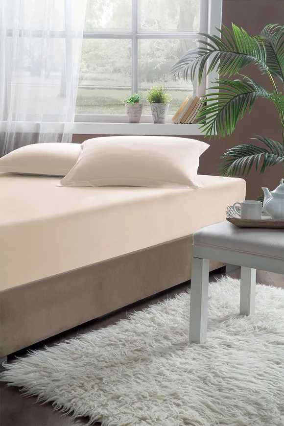 Pierre Cardin Lastikli Çarşaf King Size 180x200 cm Ekru