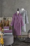 Pierre Cardin Logo Jakarlı Aile Bornoz Seti Mürdüm - Gri