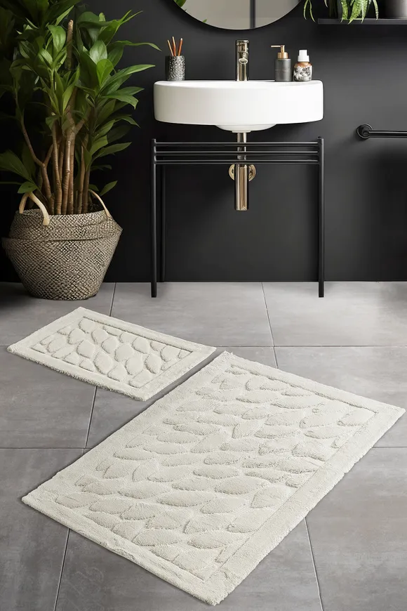 Pierre Cardin Pamuk Banyo Paspas Seti Leaf Krem