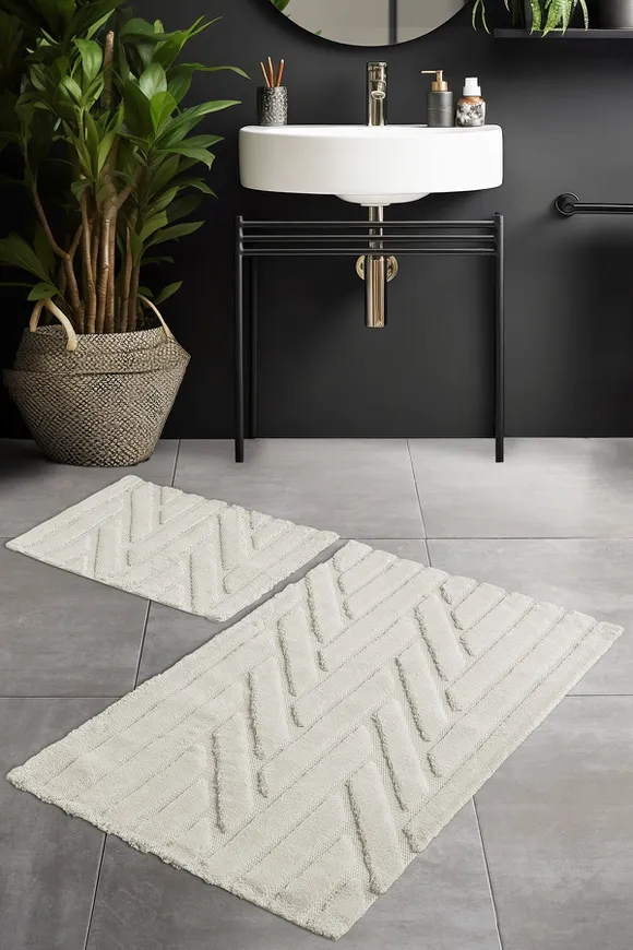 Pierre Cardin Pamuk Banyo Paspas Seti Twist Krem