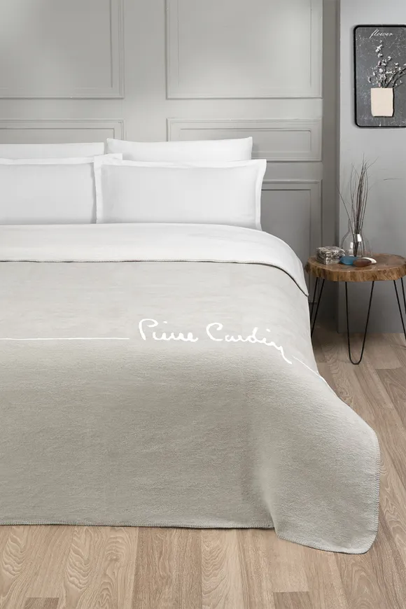 Pierre Cardin Pamuk Battaniye Çift Kişilik Logo Açık Bej