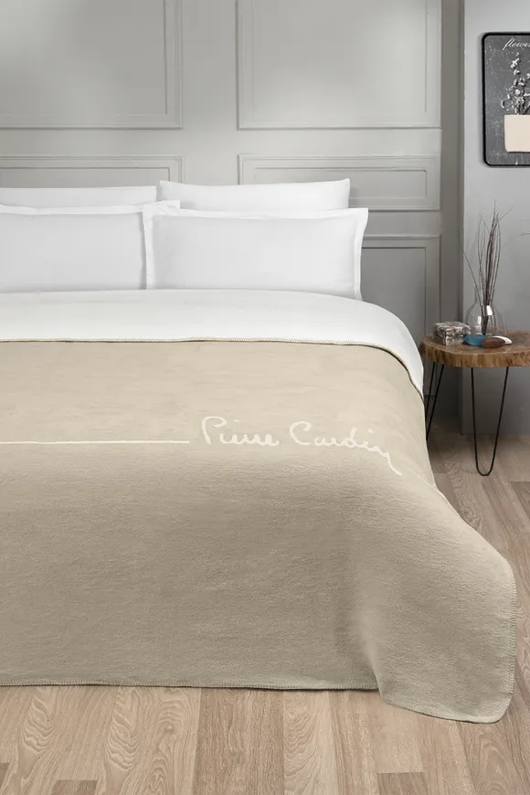 Pierre Cardin Pamuk Battaniye Çift Kişilik Logo Cappucino