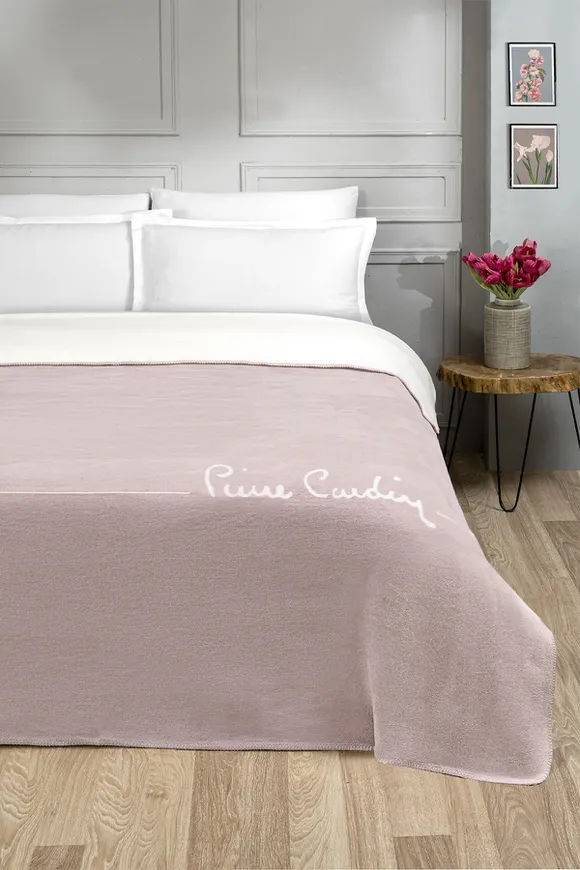 Pierre Cardin Pamuk Battaniye Çift Kişilik Logo Gül Kurusu