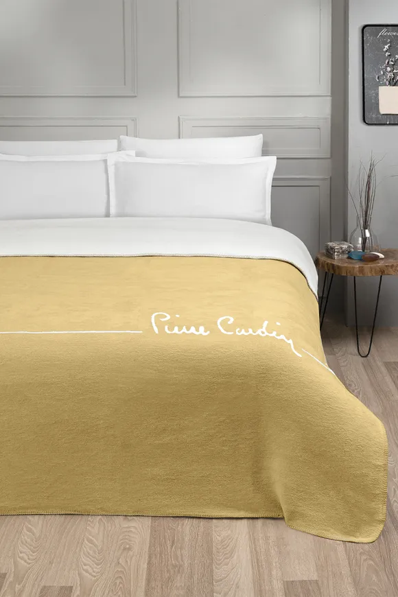 Pierre Cardin Pamuk Battaniye Çift Kişilik Logo Hardal