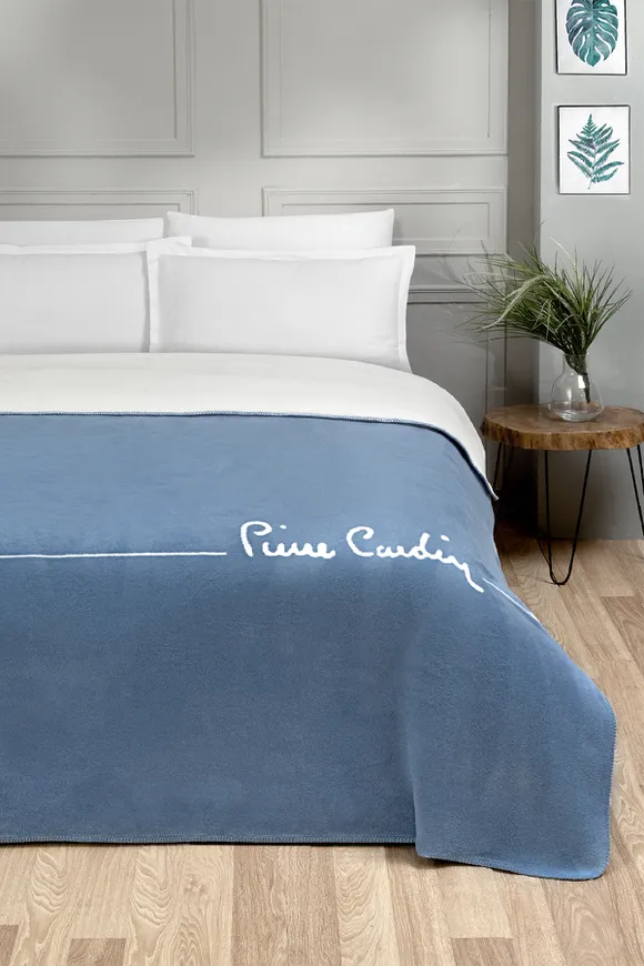 Pierre Cardin Pamuk Battaniye Çift Kişilik Logo İndigo