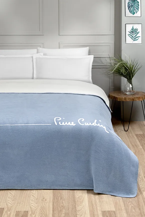 Pierre Cardin Pamuk Battaniye Çift Kişilik Logo Koyu Mavi