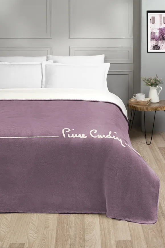 Pierre Cardin Pamuk Battaniye Çift Kişilik Logo Mürdüm