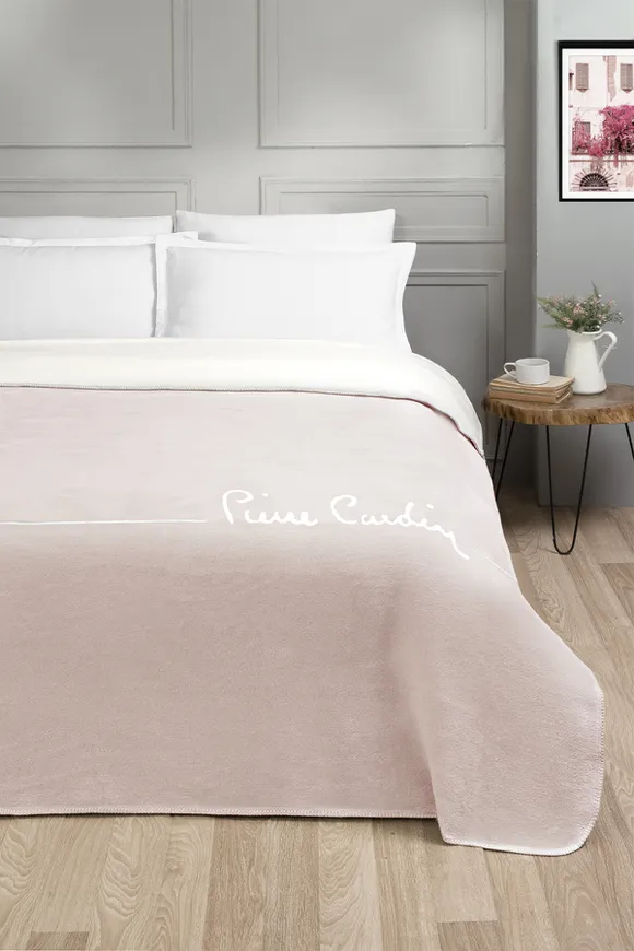 Pierre Cardin Pamuk Battaniye Çift Kişilik Logo Pudra