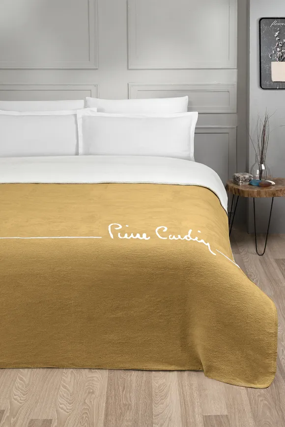 Pierre Cardin Pamuk Battaniye Logo Çift Kişilik Hardal
