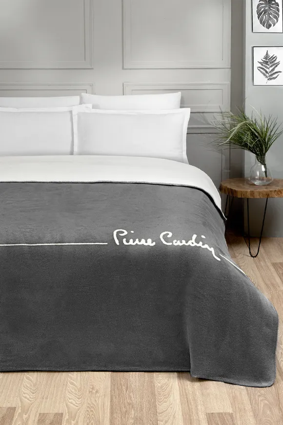 Pierre Cardin Pamuk Battaniye Tek Kişilik Logo Antrasit