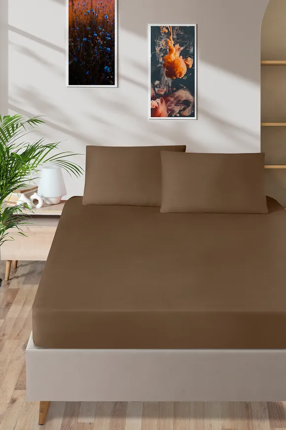 Pierre Cardin Pamuk Saten Lastikli Çarşaf 100x200 Kahve 