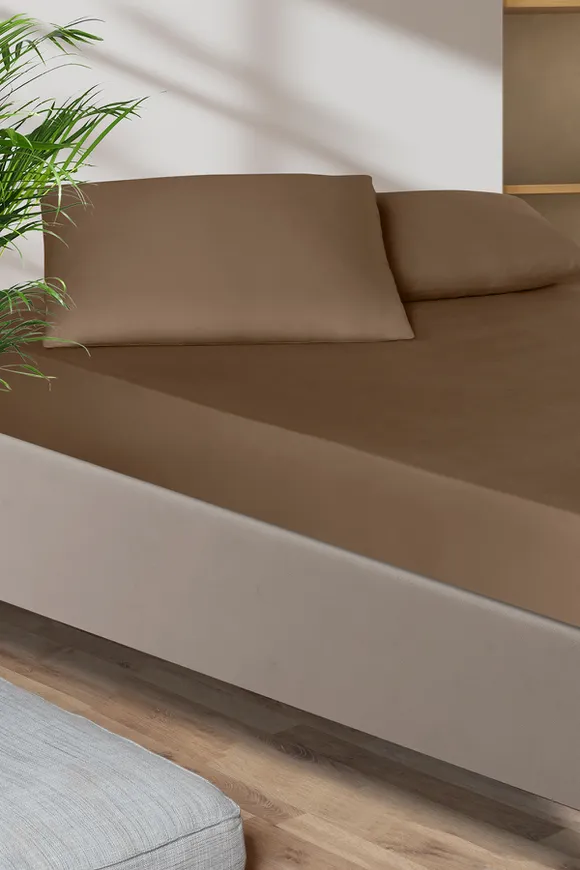 Pierre Cardin Pamuk Saten Lastikli Çarşaf 100x200 Kahve 