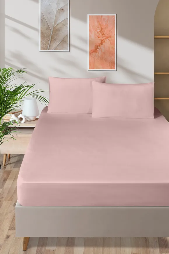 Pierre Cardin Pamuk Saten Lastikli Çarşaf 100x200 Pudra