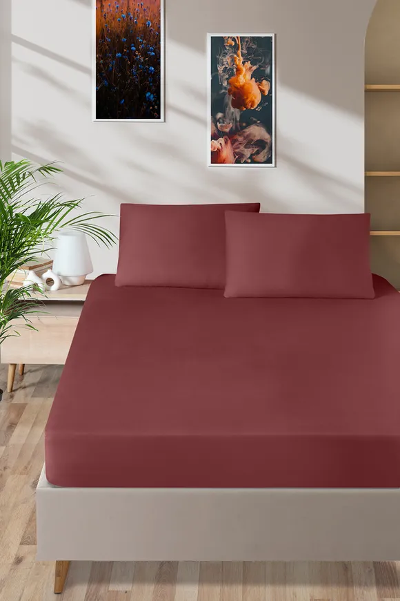 Pierre Cardin Pamuk Saten Lastikli Çarşaf 160x200 Bordo