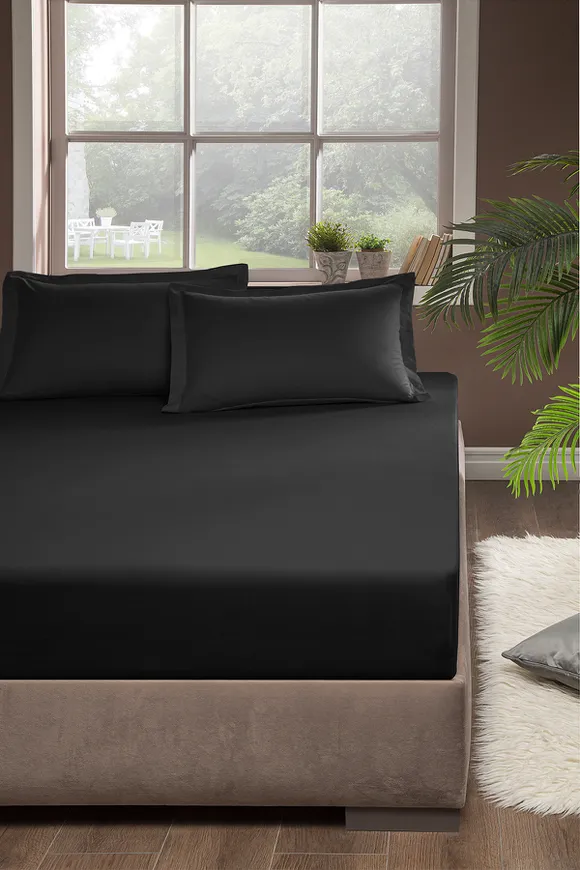 Pierre Cardin Pamuk Saten Lastikli Çarşaf 180x200 Siyah