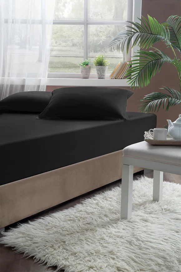 Pierre Cardin Pamuk Saten Lastikli Çarşaf 180x200 Siyah