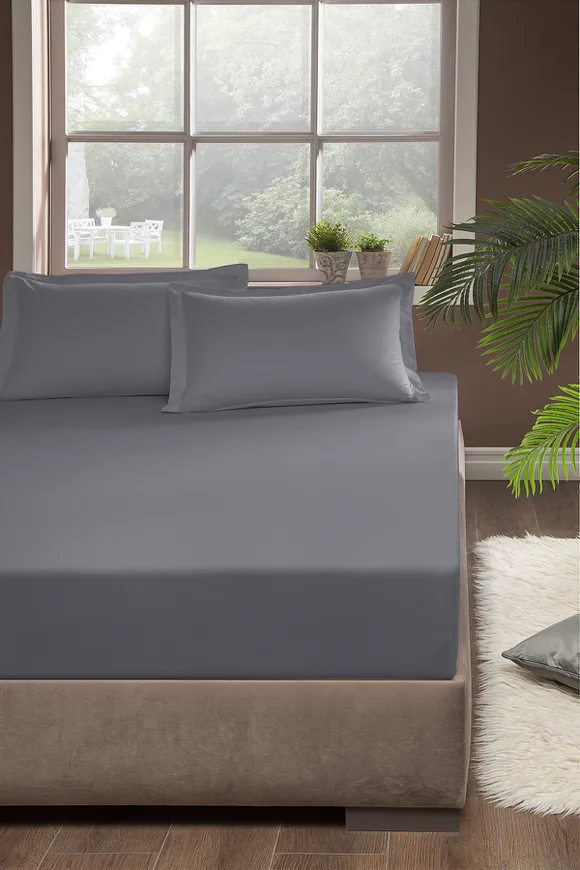 Pierre Cardin Pamuk Saten Lastikli Çarşaf 200x200 Gri