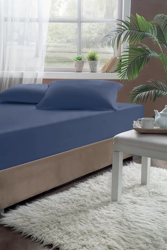 Pierre Cardin Pamuk Saten Lastikli Çarşaf 200x200 İndigo