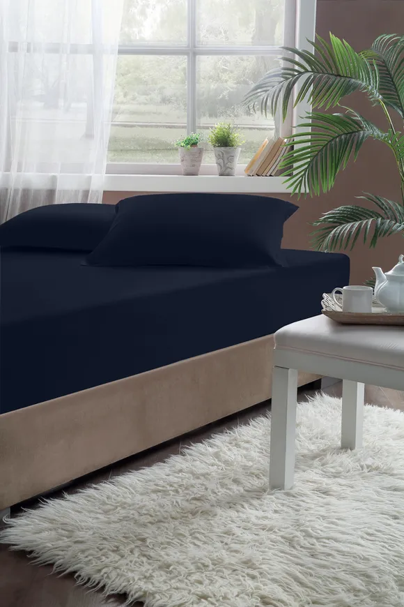 Pierre Cardin Pamuk Saten Lastikli Çarşaf 200x200 Lacivert