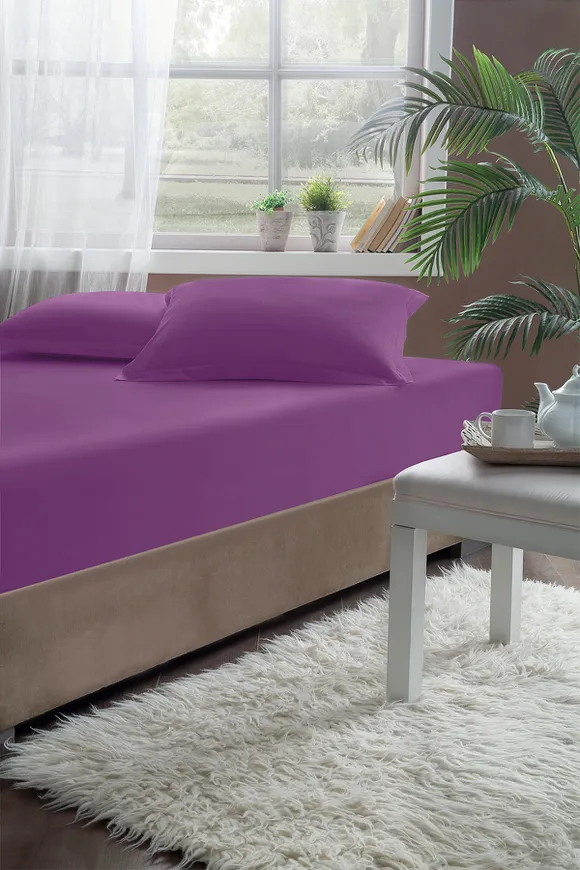 Pierre Cardin Pamuk Saten Lastikli Çarşaf 200x200 Mürdüm