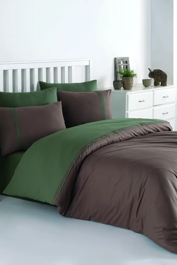 Pierre Cardin Ranforce Nevresim Takımı Biyeli Çift Kişilik Kahve-Yeşil