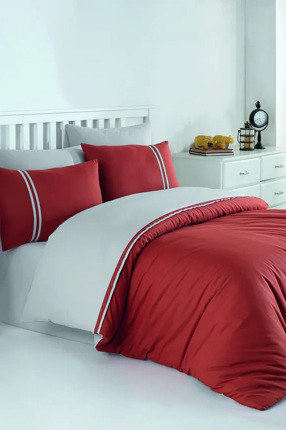 Pierre Cardin Ranforce Nevresim Takımı Biyeli Çift Kişilik Kiremit-Gri