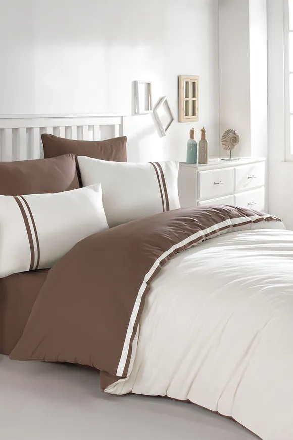 Pierre Cardin Ranforce Nevresim Takımı Biyeli Çift Kişilik Krem-Kahve