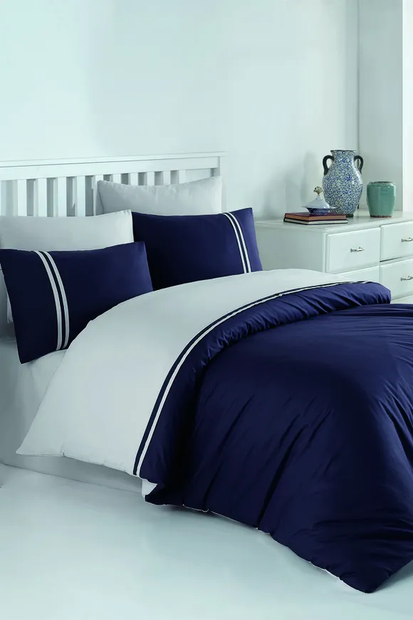 Pierre Cardin Ranforce Nevresim Takımı Biyeli Çift Kişilik Lacivert-Gri