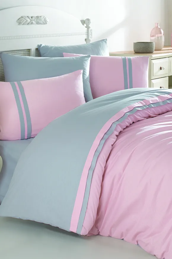 Pierre Cardin Ranforce Nevresim Takımı Biyeli Çift Kişilik Pudra-Gri
