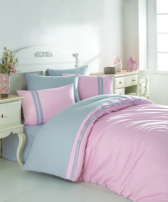 Pierre Cardin Ranforce Nevresim Takımı Biyeli Çift Kişilik Pudra-Gri