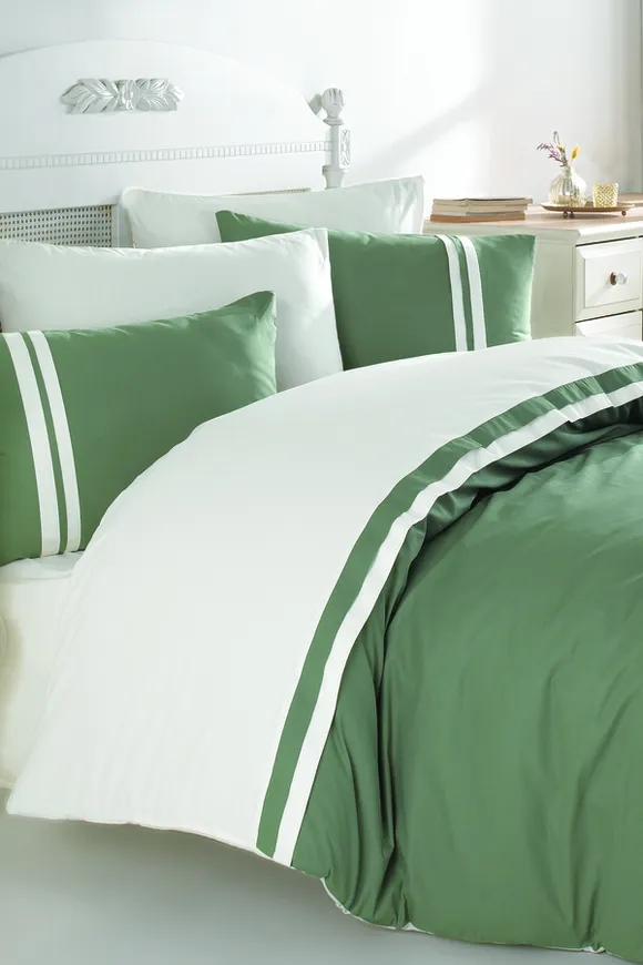 Pierre Cardin Ranforce Nevresim Takımı Biyeli Çift Kişilik Yeşil-Krem