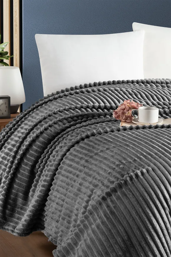 Pierre Cardin Super Soft Battaniye Çift Kişilik Line Antrasit