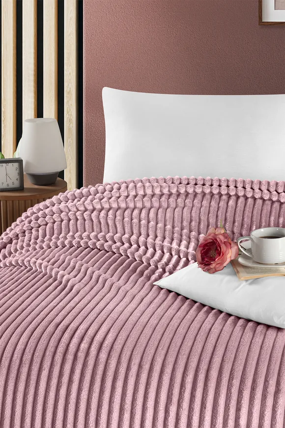 Pierre Cardin Super Soft Battaniye Çift Kişilik Line Gül Kurusu