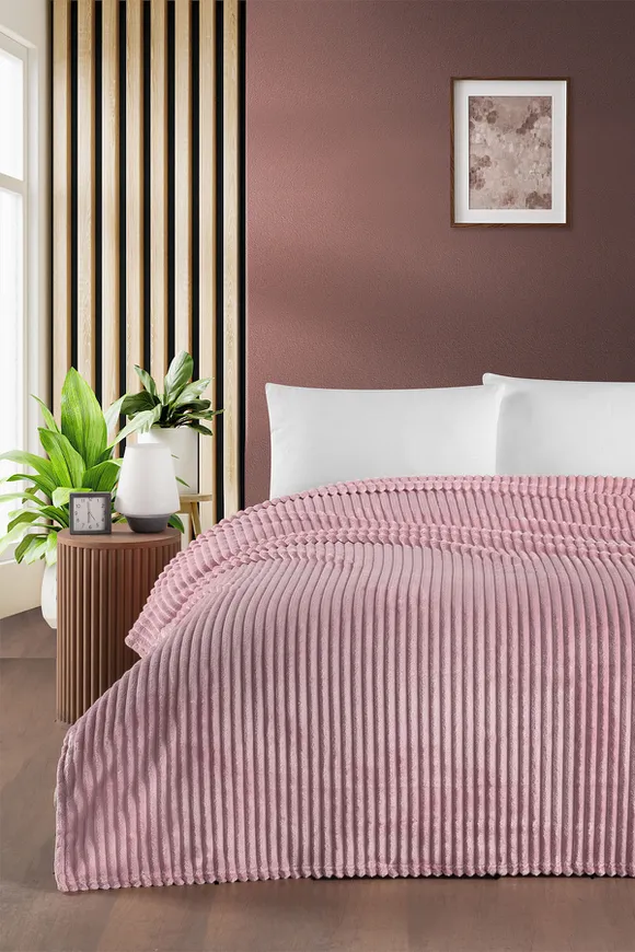 Pierre Cardin Super Soft Battaniye Çift Kişilik Line Gül Kurusu