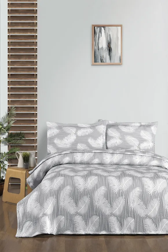 Pierre Cardin Yatak Örtüsü Seti Çift Kişilik Feather Gri