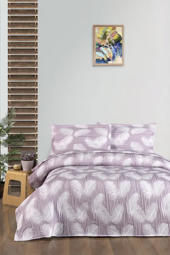 Pierre Cardin Yatak Örtüsü Seti Çift Kişilik Feather Lila